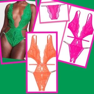 Victoria Secret Orange rose shine strap Crotchless teddy very sexy open exposed